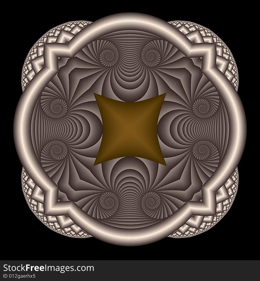 Abstract fractal image resembling a quilted spiral pillow