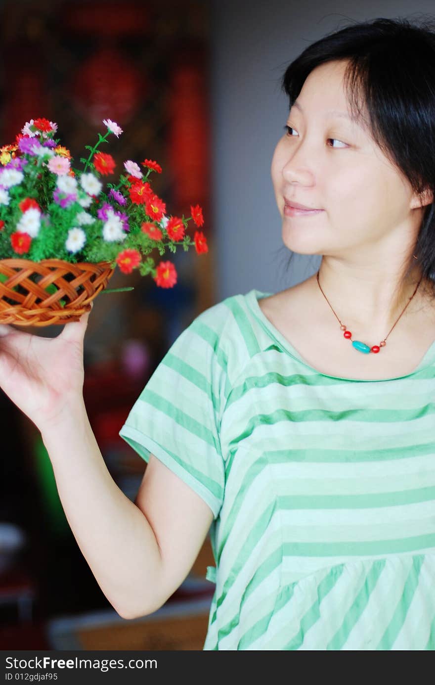 A girl with flowers