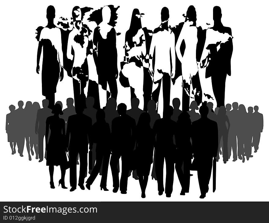 Illustration of business people, black, white