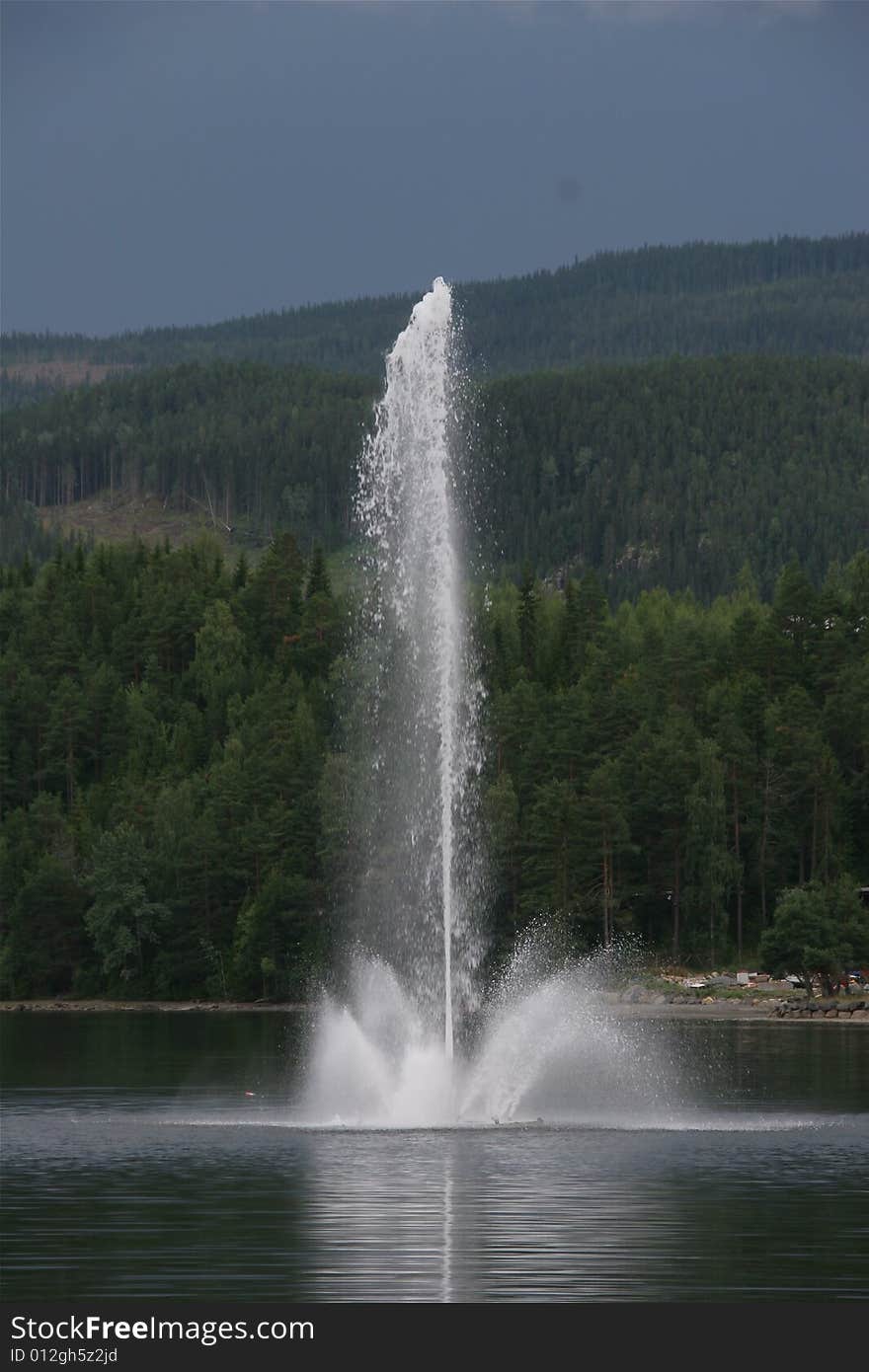 Lake with water fountain