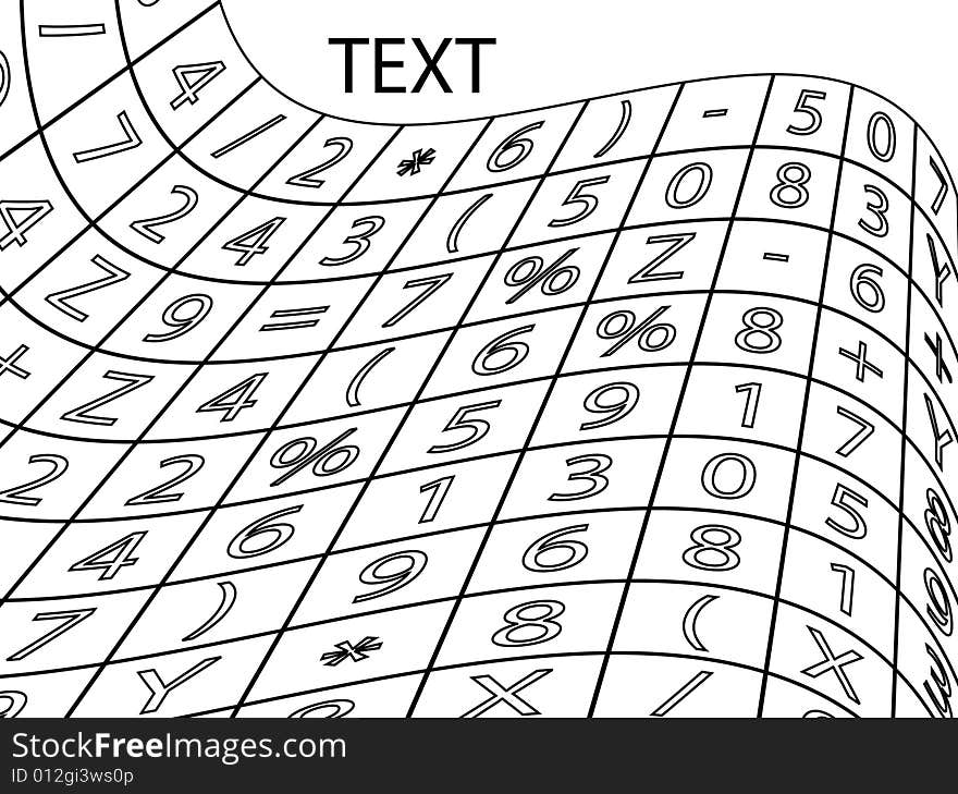 Illustration of card with numbers and math signs. Illustration of card with numbers and math signs