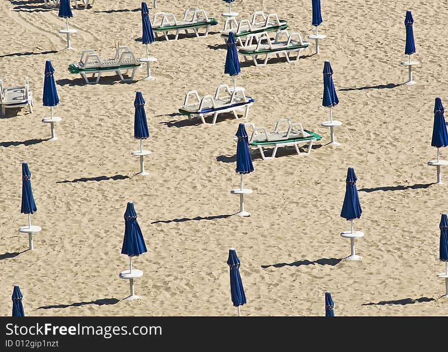 A forest of beach umbrellas at the Black Sea near Obzor, Bulgaria