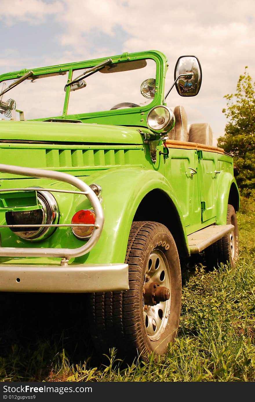 The green car on parking