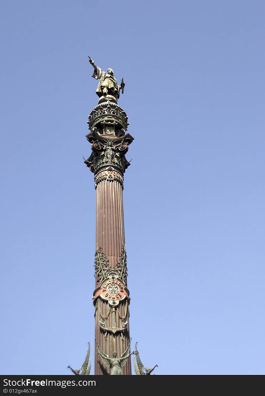 A monument of Christopher Columbus in Barcelona, Spain