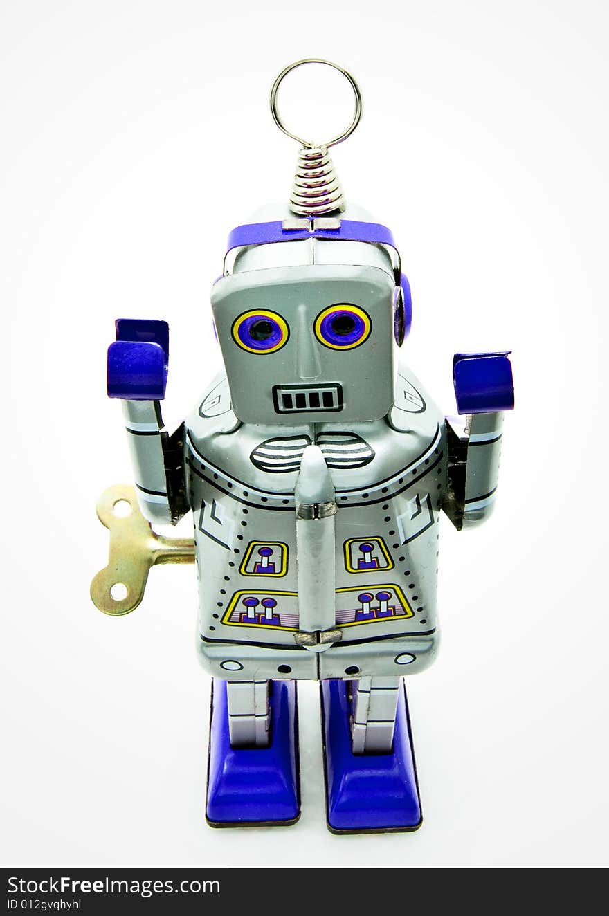 retro robot toy on white