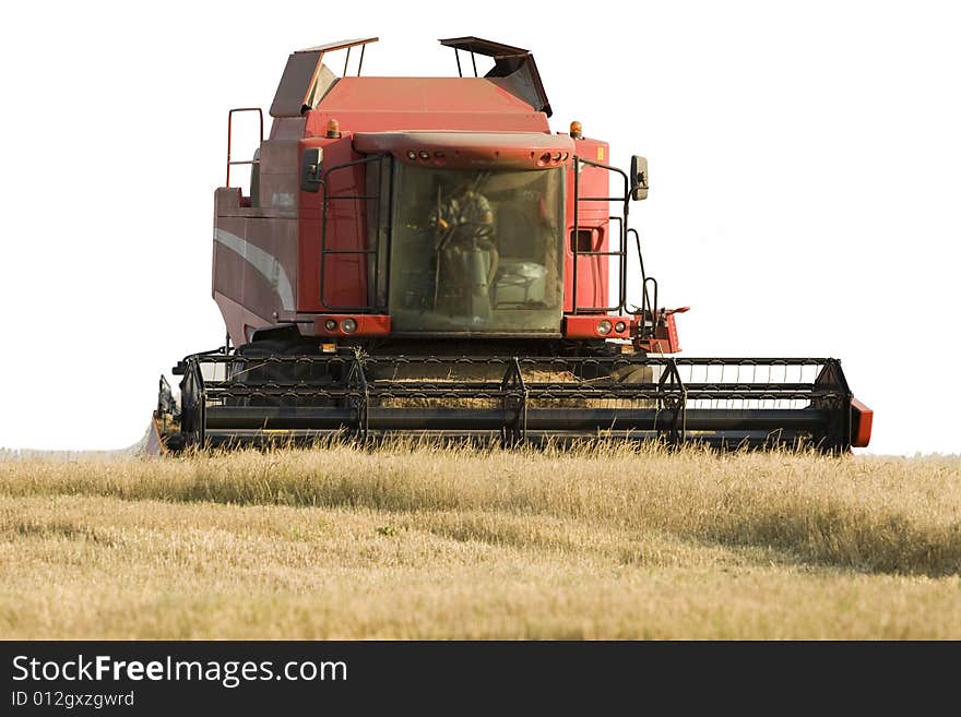 Big red harvester working on the field. Big red harvester working on the field