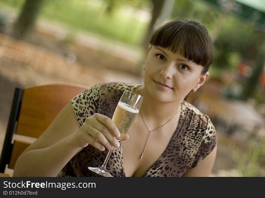 Beautiful Woman  With Champagne Glass