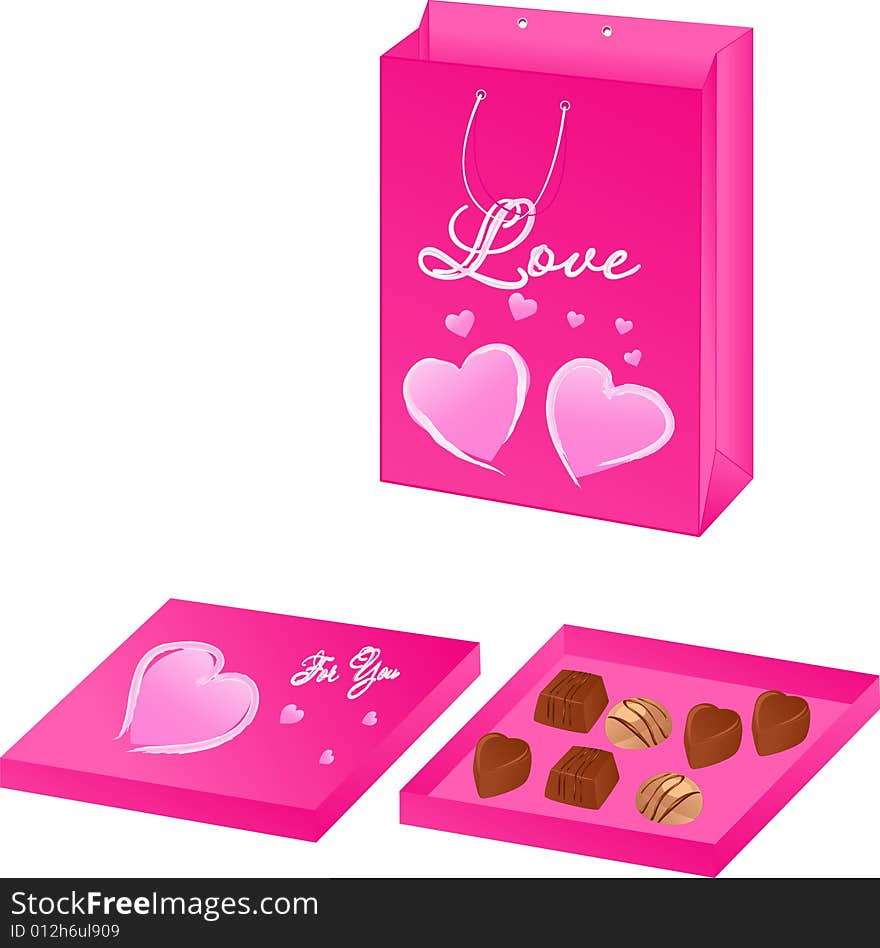 Pink valentine paper packet with chocolate candy b