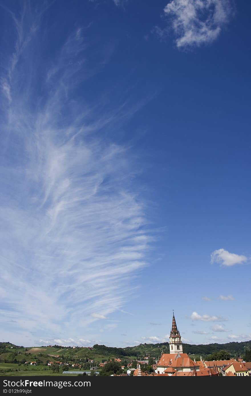 Church tower and the blue sky. Church tower and the blue sky.