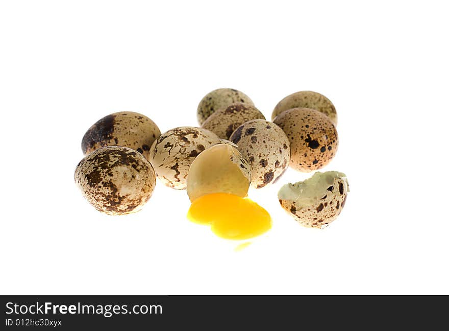 Quails' eggs on the white background