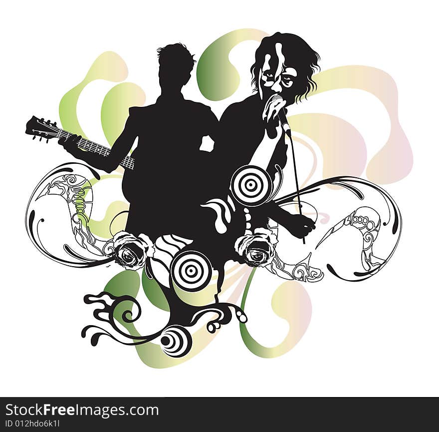 Illustration of a singer and a guitarist. Illustration of a singer and a guitarist