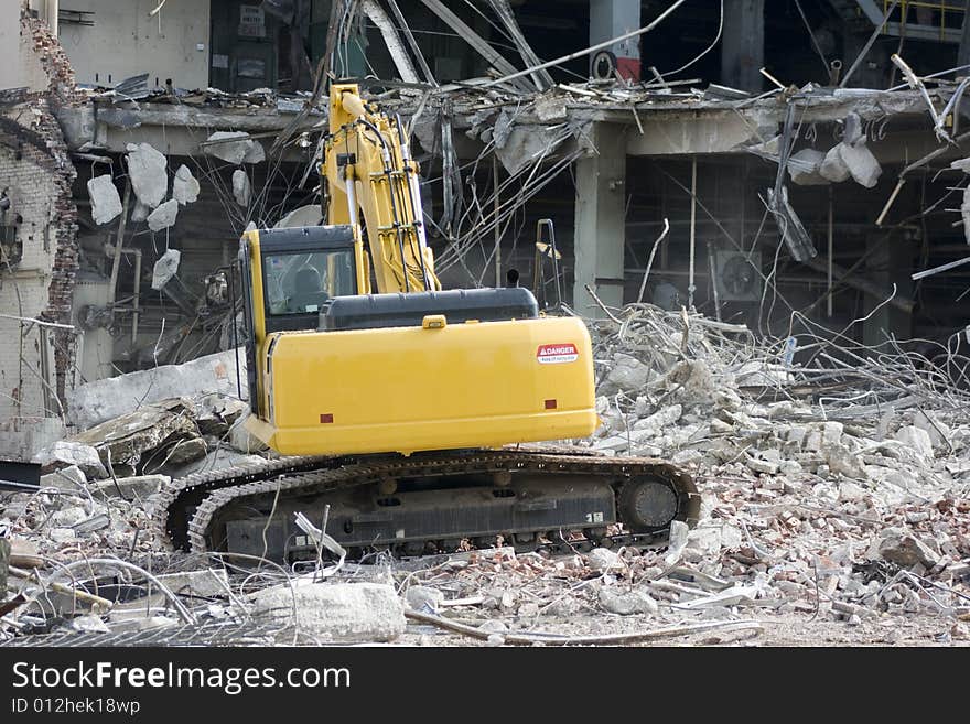 Excavator Removing Rubble