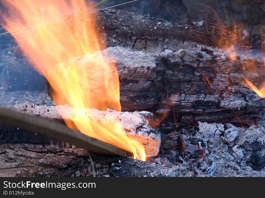 Cook out fire with rock ring around it