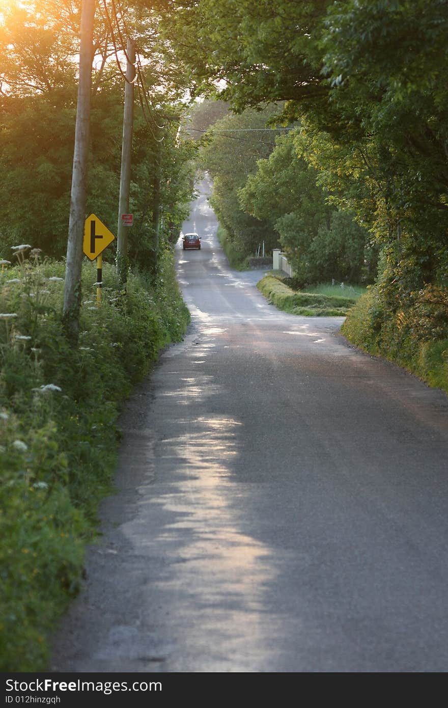 Irish, sunset on the road, village, typical. Irish, sunset on the road, village, typical