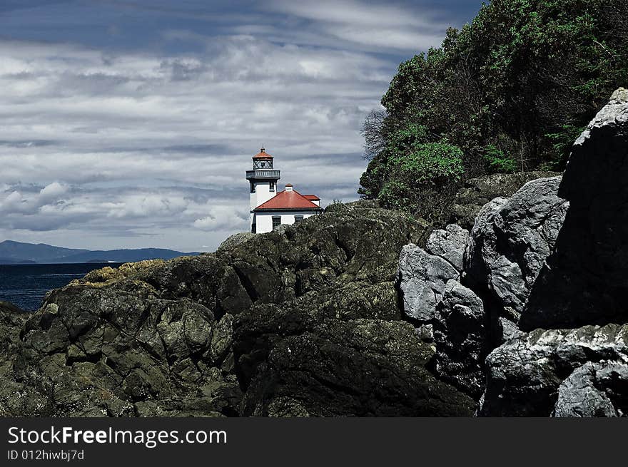 Lime Kiln lighthouse, Lime Kiln statepark, San Juan Island, Washington. Lime Kiln lighthouse, Lime Kiln statepark, San Juan Island, Washington