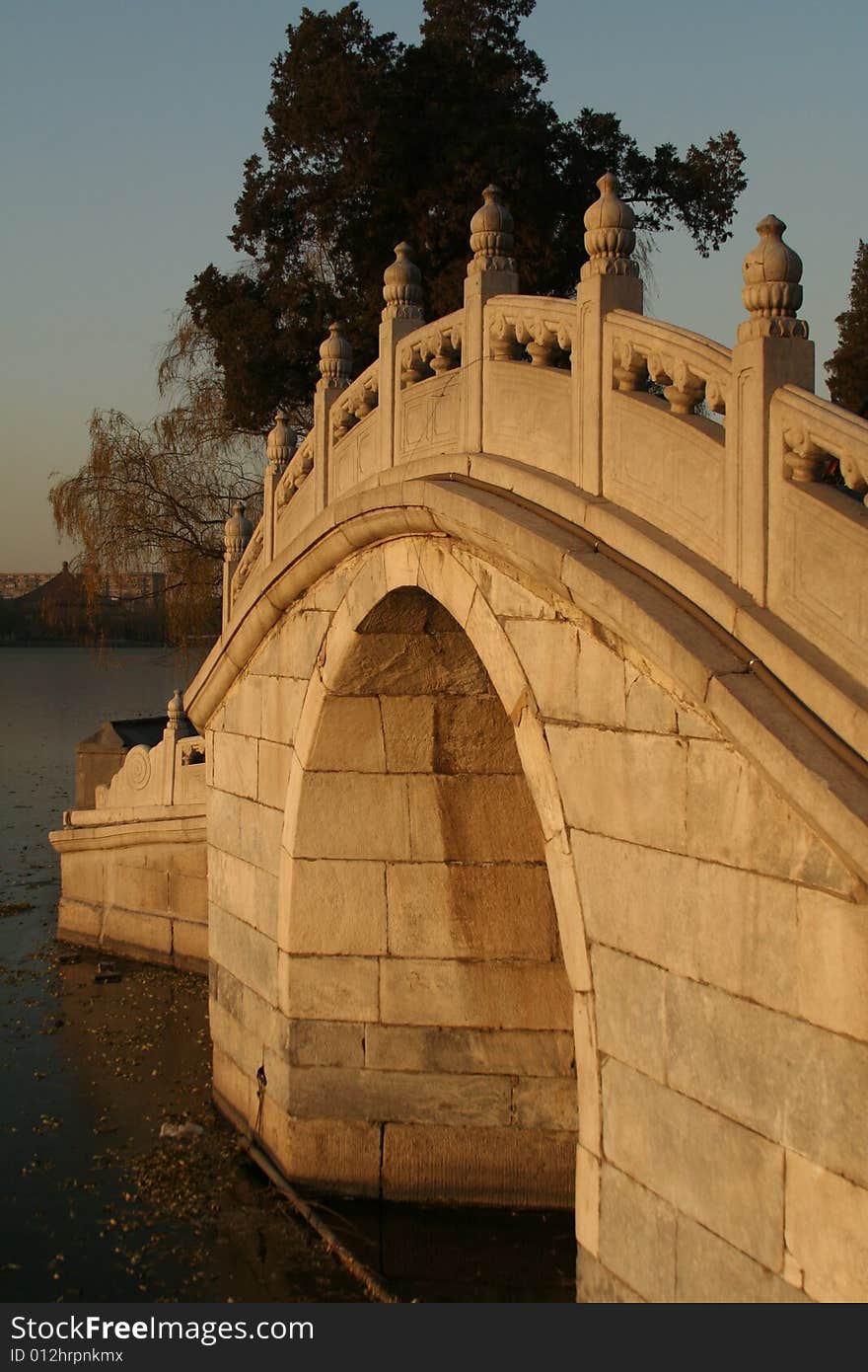 Chinese stone bridge in a garden