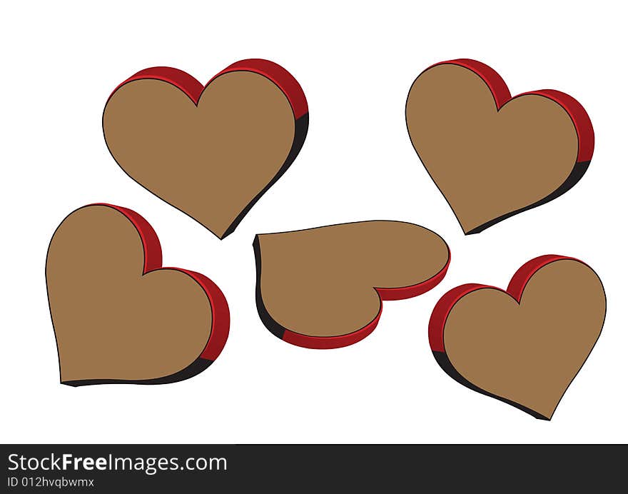 Illustrated 3d chocolate isolated hearts. Illustrated 3d chocolate isolated hearts