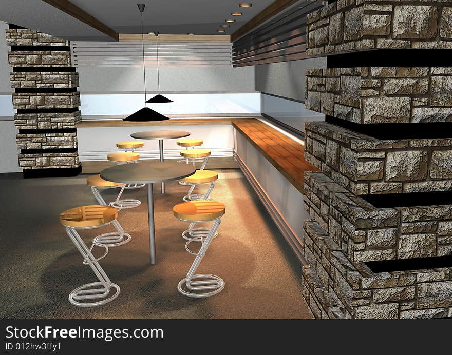 3D render of modern restaurant interior