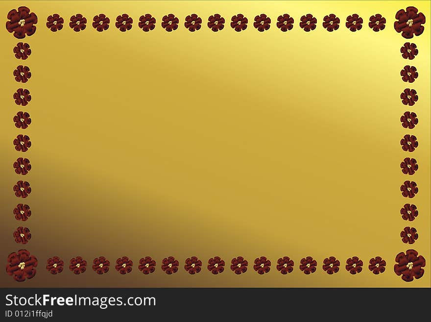 Red Blossom Frame On A Golden Background