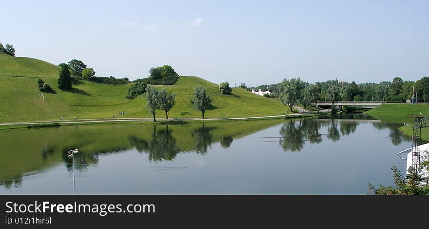 Lake in Olympic village in Munchen