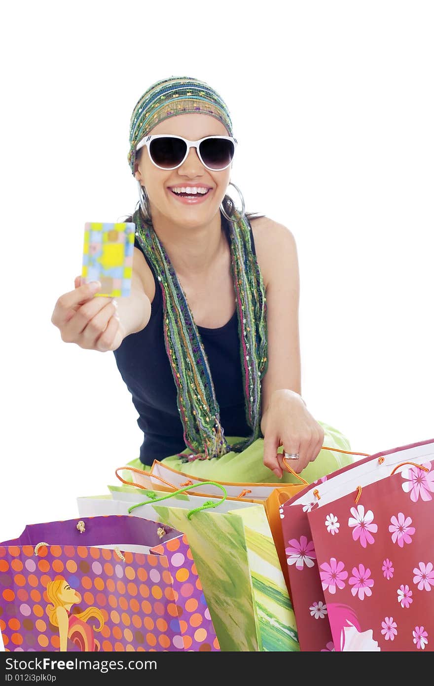 Young fashion woman holding credit card. Young fashion woman holding credit card