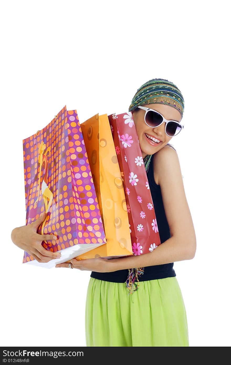 Young fashion woman with shopping bags. Young fashion woman with shopping bags