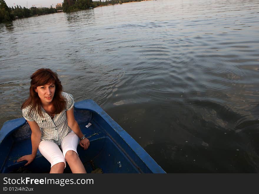 One young and nice girl on the boat. One young and nice girl on the boat