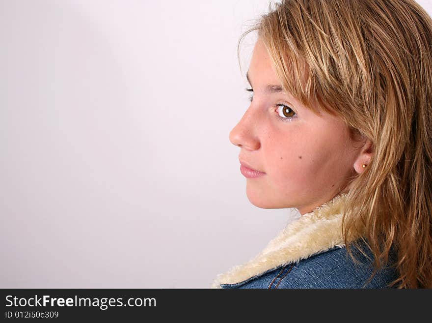 Teenage female model on a white background. Teenage female model on a white background