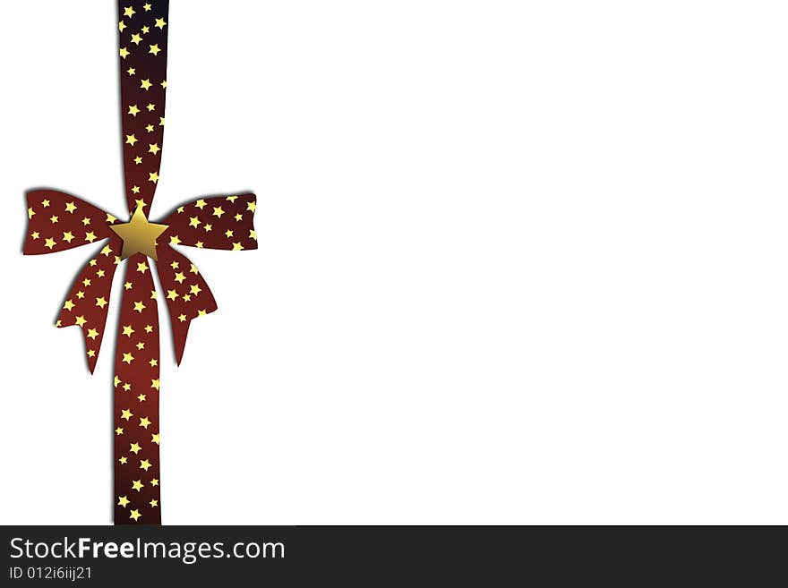 Red Christmas Bow With Golden Stars