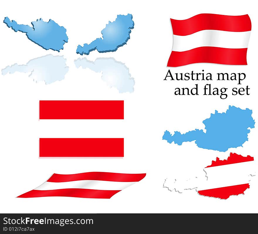 Vector illustration of the Austria map and flag set