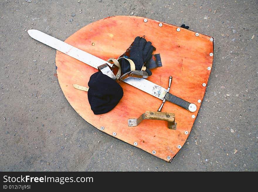 Shield and sword, used in Middle ages knights in a fight