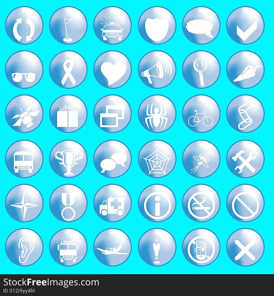 Glossy blue icons, vector illustration. Glossy blue icons, vector illustration