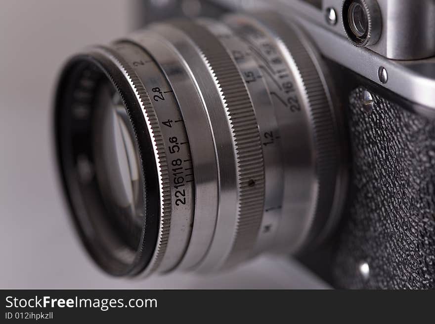 Close-up of retro camera lenses, soft focus