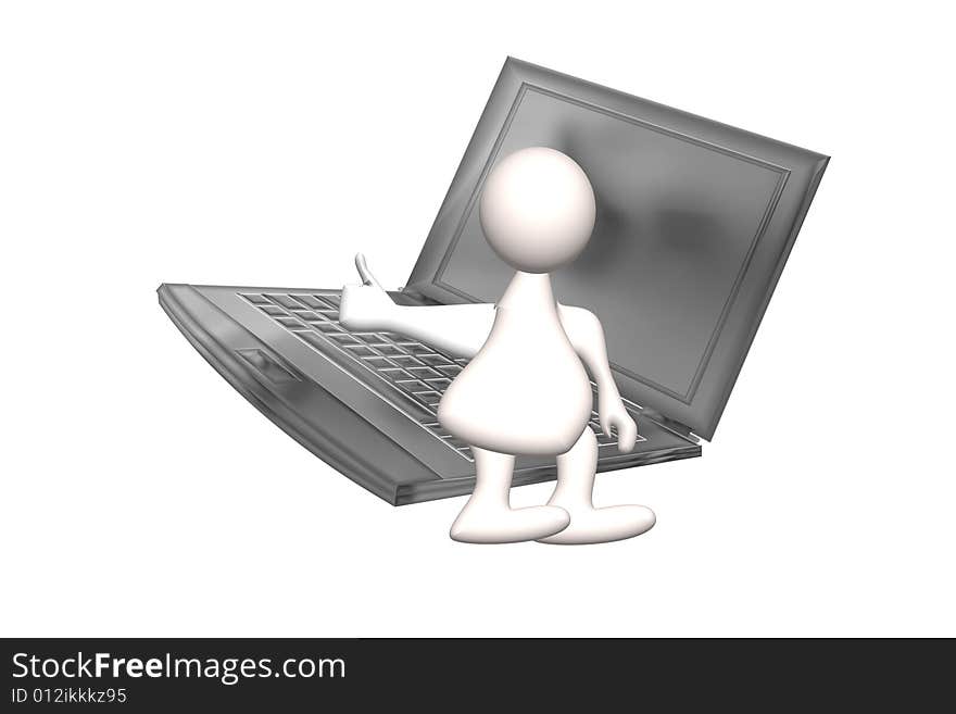 3d man sitting on laptop thumbs up