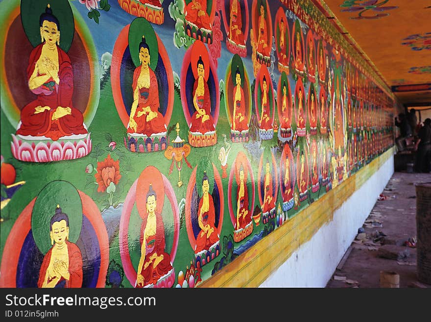 Fresco in the Buddhism temple . Fresco in the Buddhism temple .