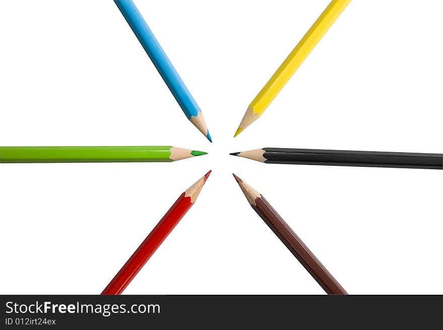 Colorful pencils on white background