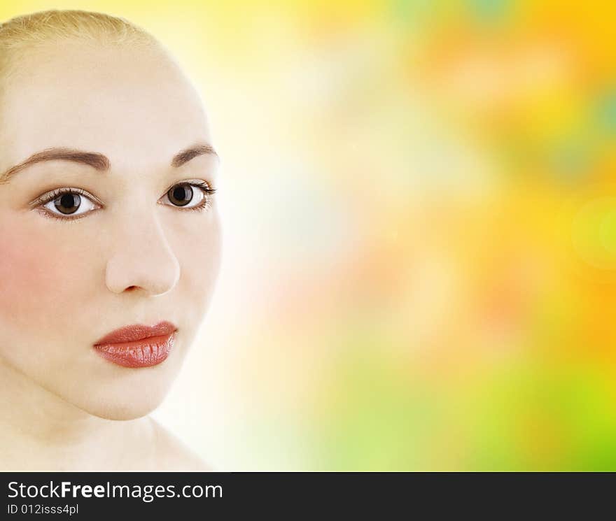 Woman - beauty care concept (colorful background)