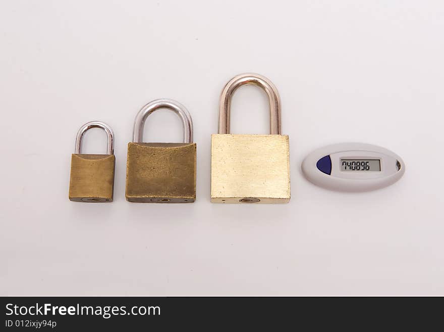 Digital token and locks on the white background