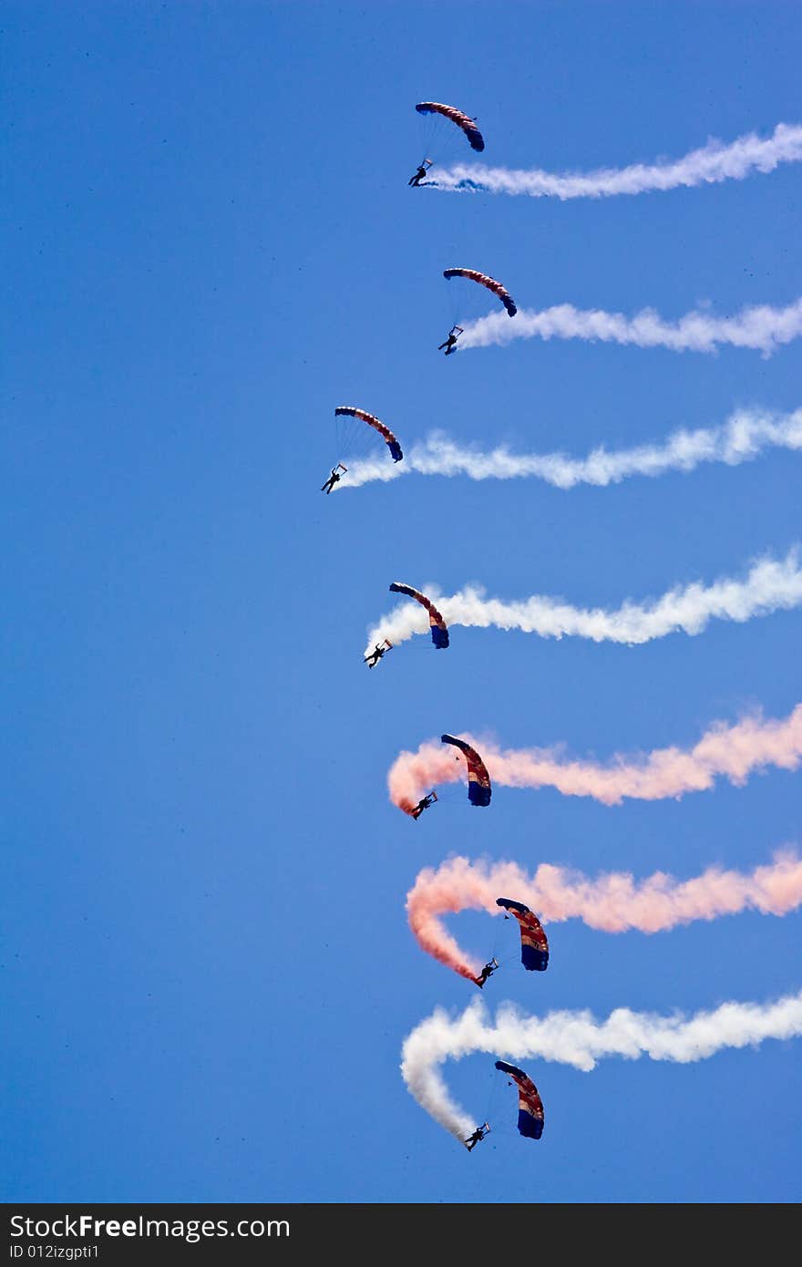 The acrobatic display team in full display. The acrobatic display team in full display