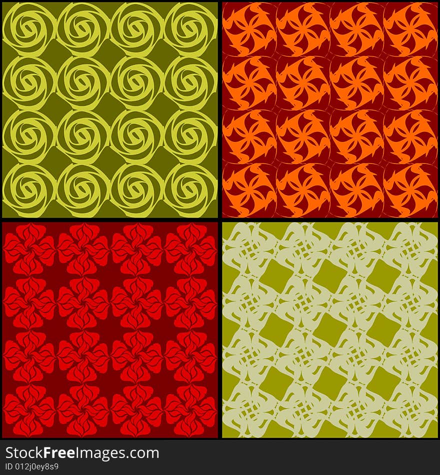 Four Seamless vector backgrounds. Easy to change colors. Four Seamless vector backgrounds. Easy to change colors.