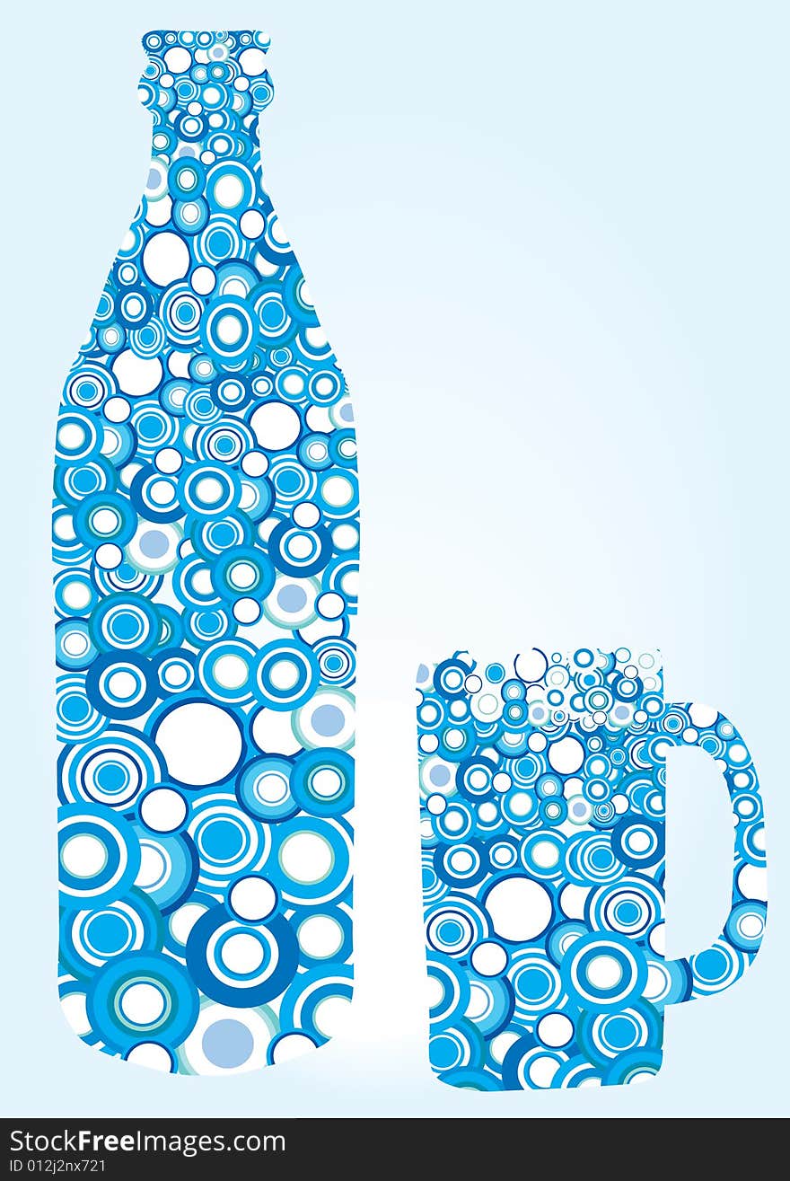 Decorative blue bottle and glass