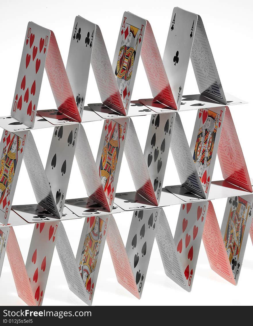 Close-up of playing cards tower