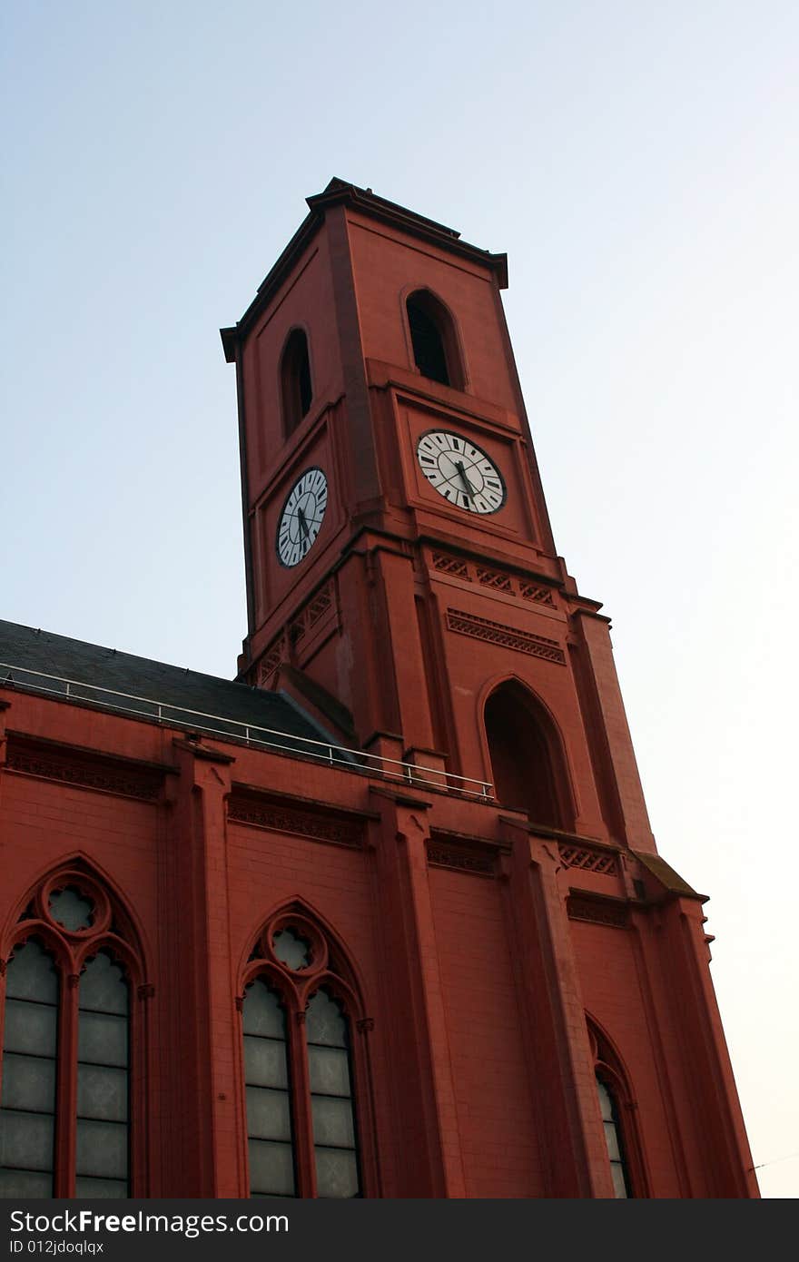 Red Clock Tower in Switzerland