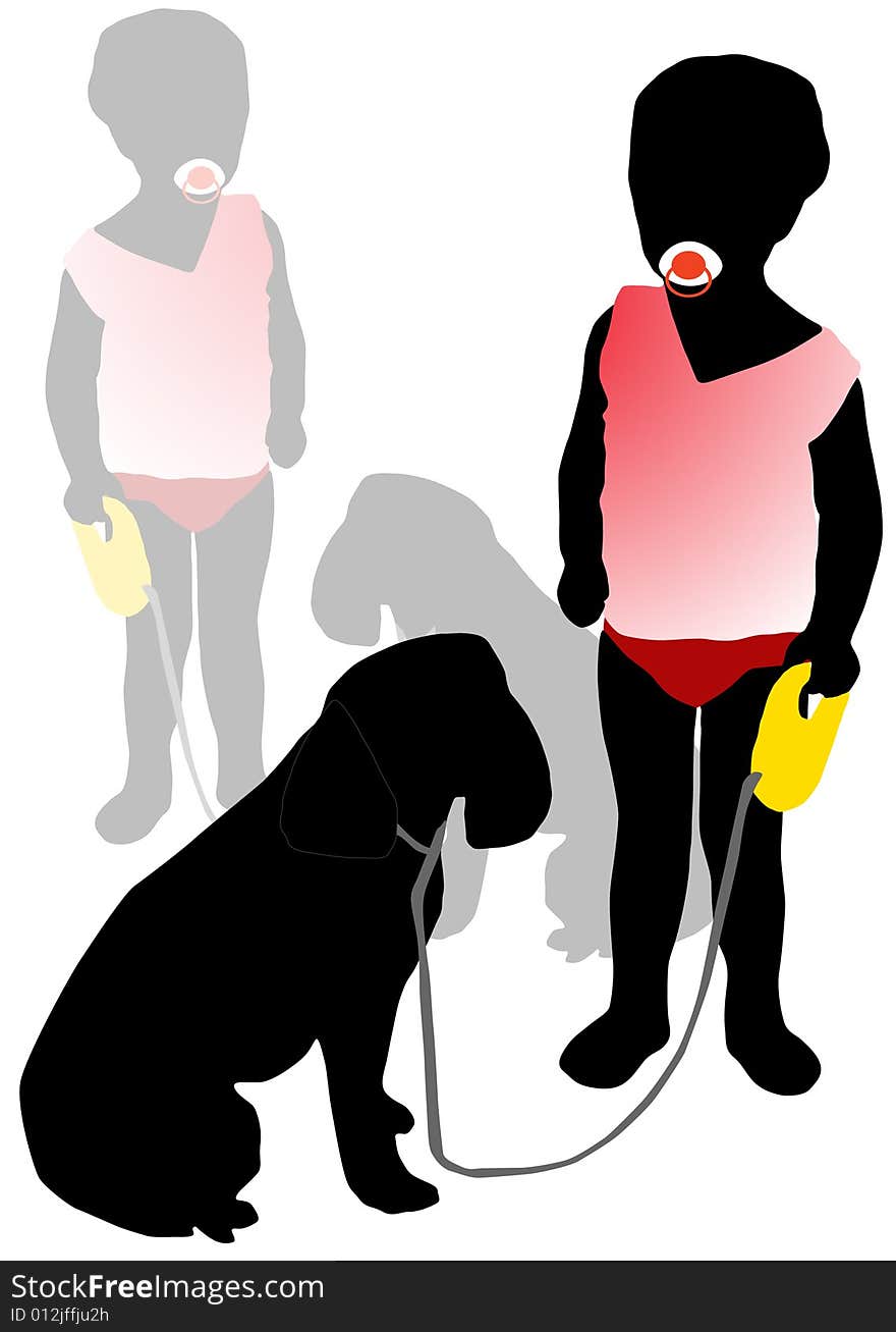 Illustration of girl with dog