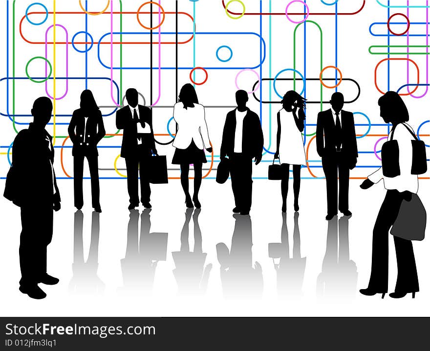 Illustration of business people and shadow