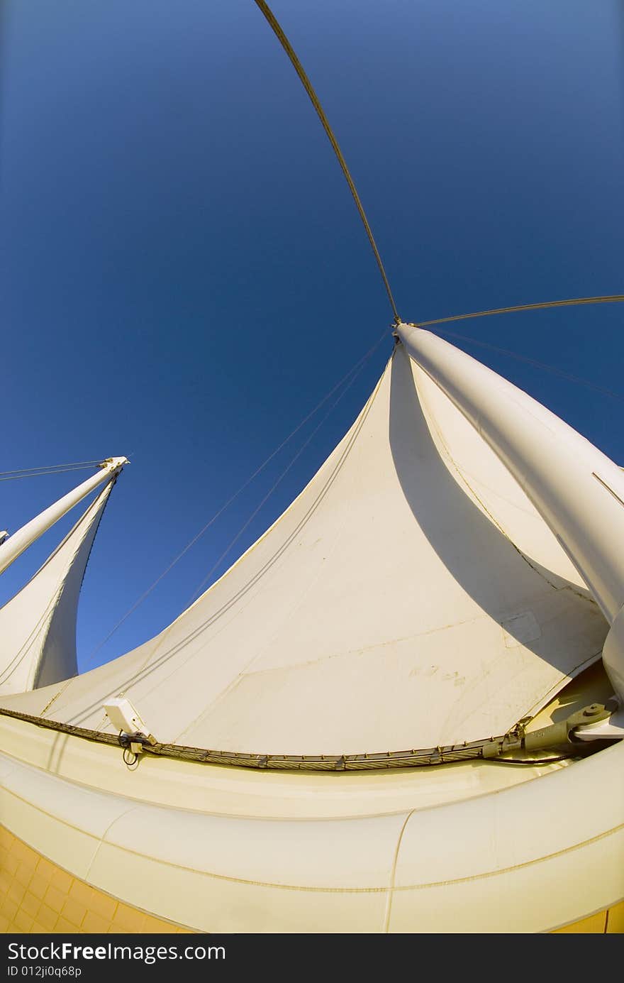 View of two of the Five Sails on Canada Place Convention Center in Vancouver Canada. View of two of the Five Sails on Canada Place Convention Center in Vancouver Canada