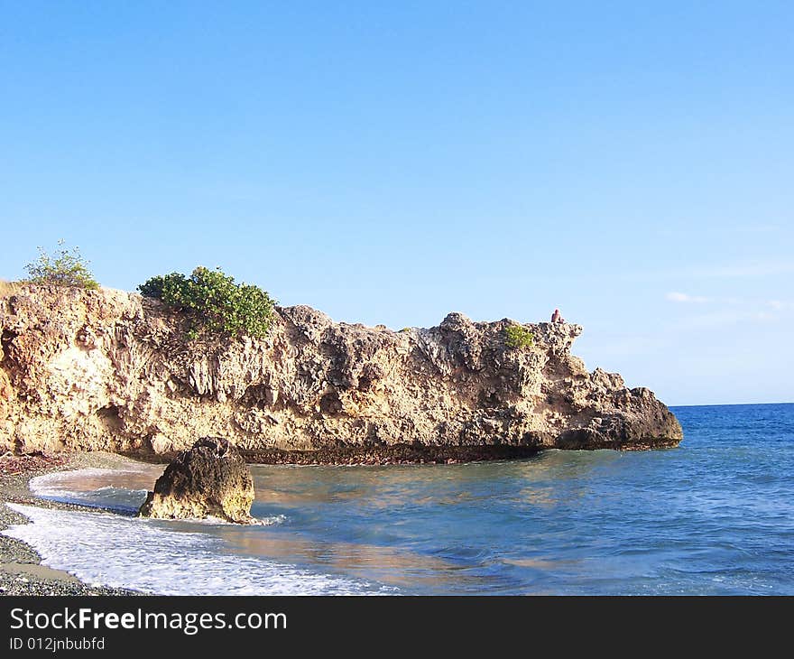 Beach in rocky landscape