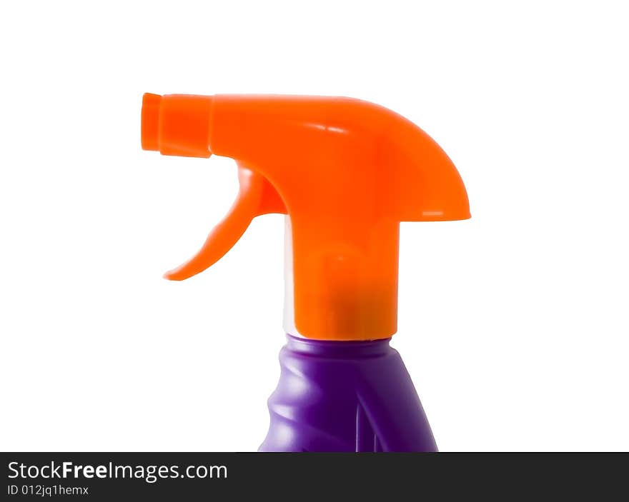 An orange plastic sprayer isolated on the white background