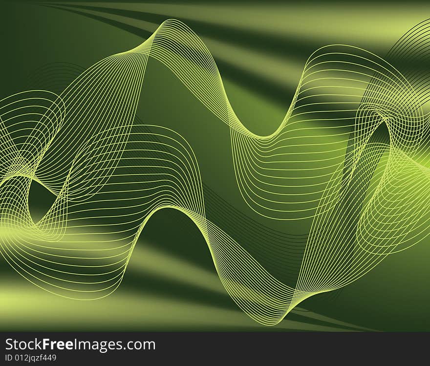 Wavy Green Flourishes are Featured in an Abstract Background Illustration. Wavy Green Flourishes are Featured in an Abstract Background Illustration.