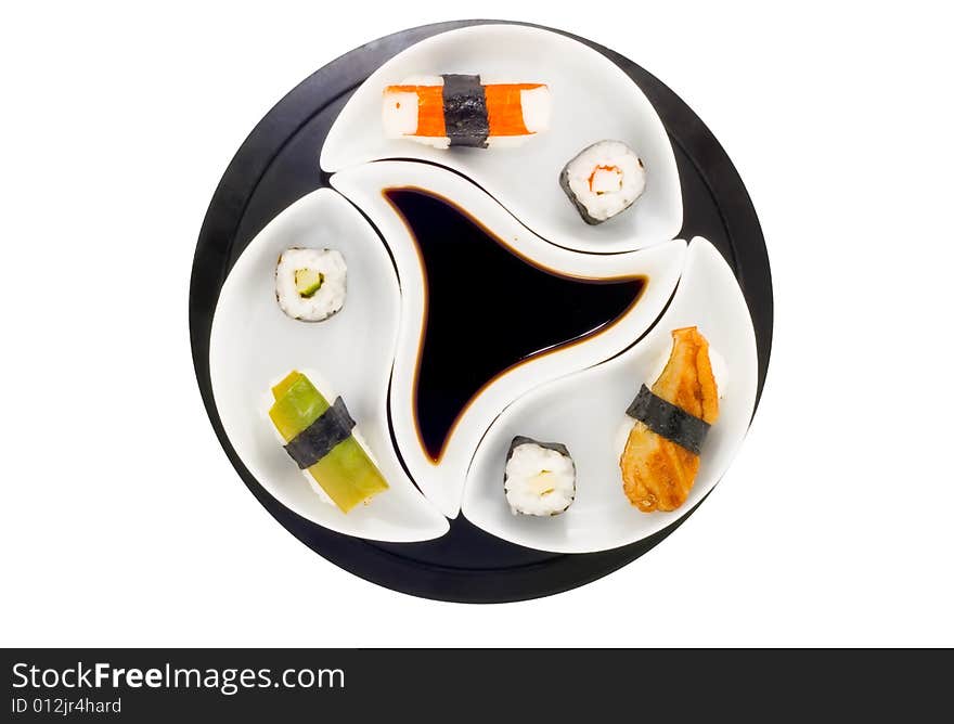 A plate with different kinds of sushi